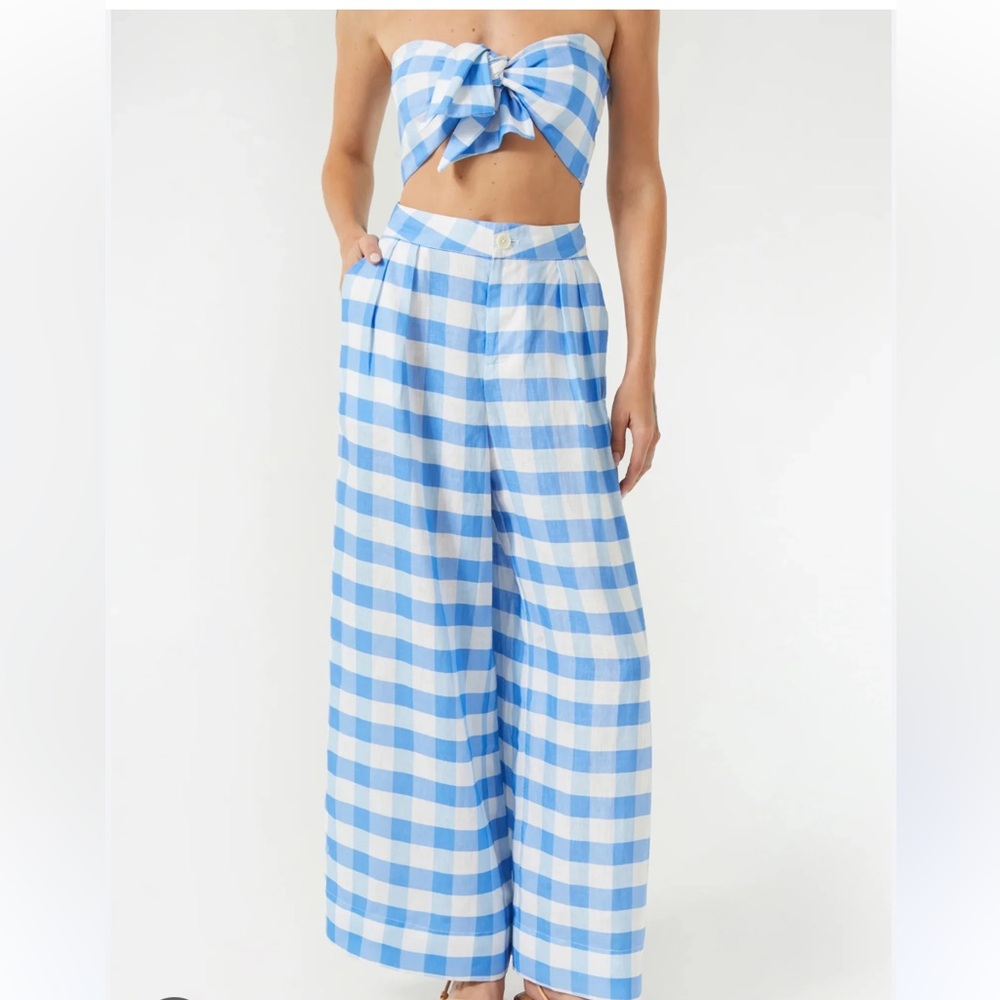 Rhode Linen Toni Top and Campbell pants - blue gingham